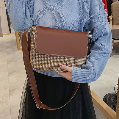 

Tailored Women Retro Woolen Shoulder Bag Simple Art Casual Wide Shoulder Strap Bag