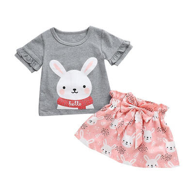 

2PCS Toddler Kid Baby Girl Clothes Rabbit T-shirt TopsDress Easter Outfits Sets
