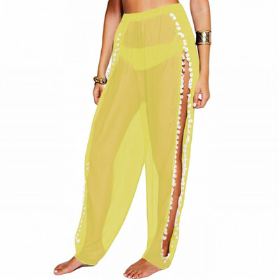 

Solid color high waist lace chiffon beach trousers