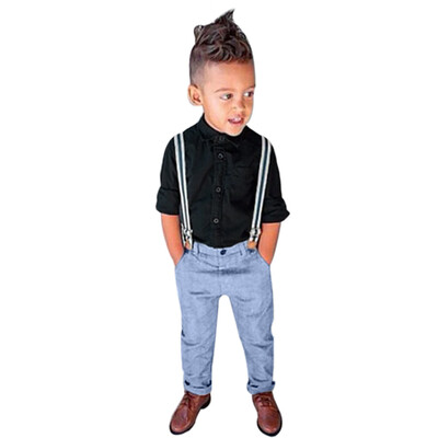 

3PCS Kids Baby Boys Long Sleeve T-Shirt TopsBracesTrousers Clothes Outfits Set