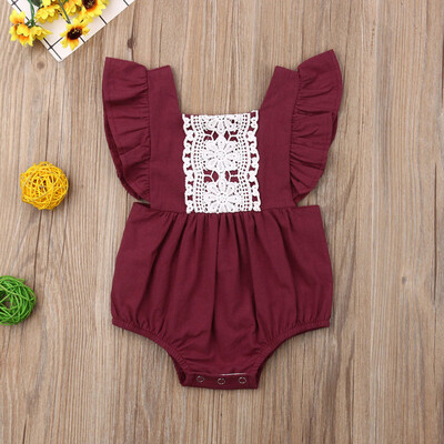 

Infant Baby Sister Girl Fly Sleeve Lace Ruffles Backless Bodysuit Romper Clothes