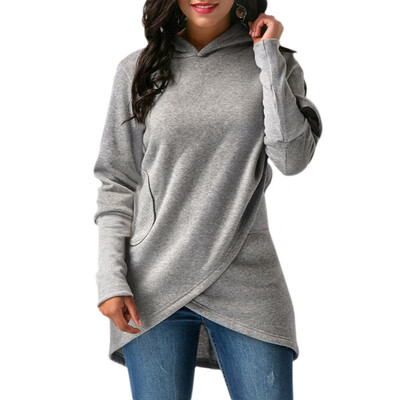 

Women Long Sleeve Hooded Asymmetric Hem Wrap Hoodie Sweatshirt Outwear Tops Pullovers -XL