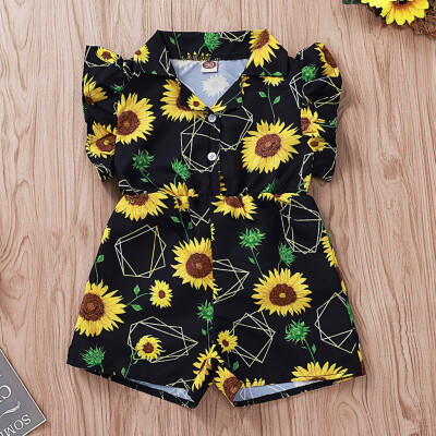 

Toddler Kids Baby Girls Ruffled Sunflower Print Romper Jumpsuit Palysuit