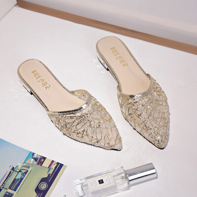 

Baotou slippers womens summer with fashion wear Korean version of Joker non-slip pointed lazy half drag breathable mesh sandals