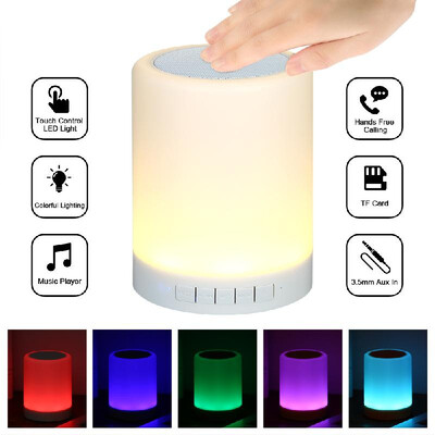 

USB Rechargeable Smart Colorful RGB LED Night Lamp Wireless BT Speaker Touch Control Dimmable Mood Lamp Support TF Card AUX-in Han