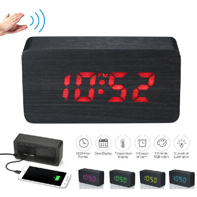 

USBBattery Operated Digital 115-Color RGB LED Alarm Clock TimeTemperatureDate Display 3-Level Brightness Voice Control Snooze A