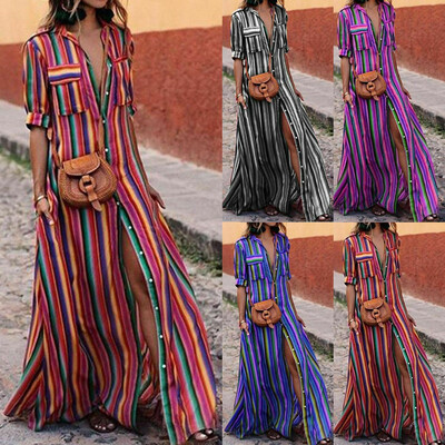 

Women Summer Boho Long Maxi Dress Cocktail Party Beach Dresses Slit Sundress