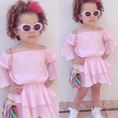 

Hot Cute Toddler Baby Girls Pink Dress Short Sleeve Princess Pageant Dresses Clothes