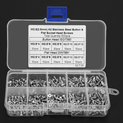 

Greensen 500pcs 1 Box M254\M256\M258\M2510\M2512 ButtonFlat Head Hex Socket Screw Set
