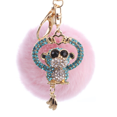 

Hair Ball Keychain Creative Diamond Love Heart Monkey Rex Rabbit Hair Ball Female Bag Pendant Pendant