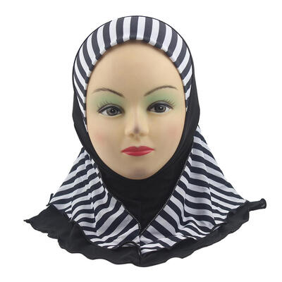 

Muslim Kids Girl Headscarf Stripe Splicing Soft Breathable Arab Wrap Scarf