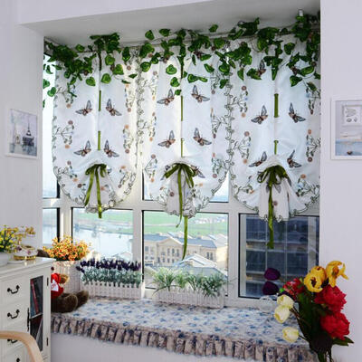 

Butterfly Pastoral Tulle Window Screen Roman Curtain Embroidery Sheer Drape