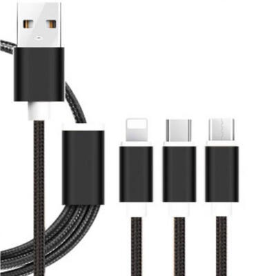 

Universal 3-in-1 Braided Cable USB To Lightning Type-C Micro USB Charging Cable Line For IPhone Type-C Android Phones-12m