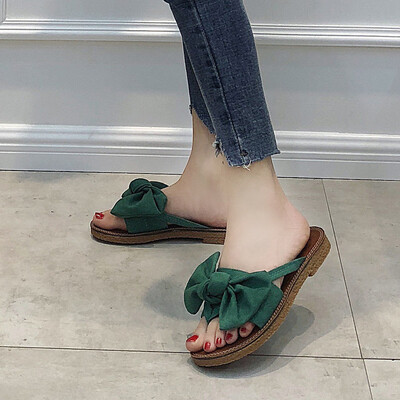 

Rose Women Fashion Solid Color Bow tie Flat Heel Sandals Slipper Beach Shoes