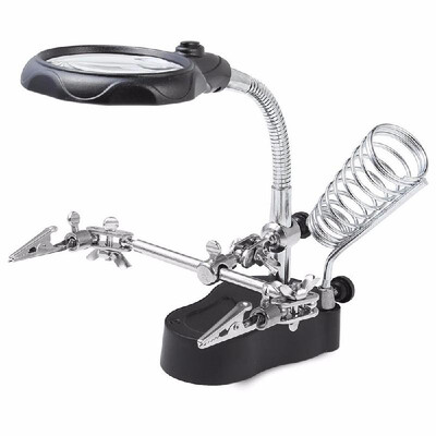 

Tabletop 35x 12X Helping Hand Alligator Clip LED Magnifying Lamp Soldering Iron Jewelry Stand Lens Desk Adjustable Light Black