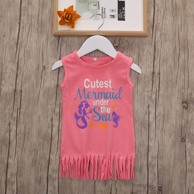 

1168 Girls Cotton Letter Cartoon Print Long Paragraph Vest