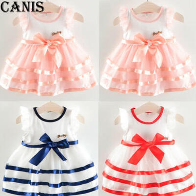 

Toddler Girls Sleeveless Striped Dress Baby Kids Princess Party Cute Dresses US