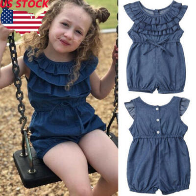 

US Toddler Kids Baby Girl Denim Romper Shorts Jumpsuits Playsuit Outfits Clothes