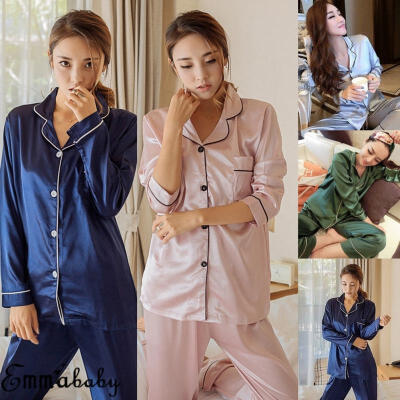 

Women Pajama Sets Long Sleeve Button Sleepwear Homewear Nightwear