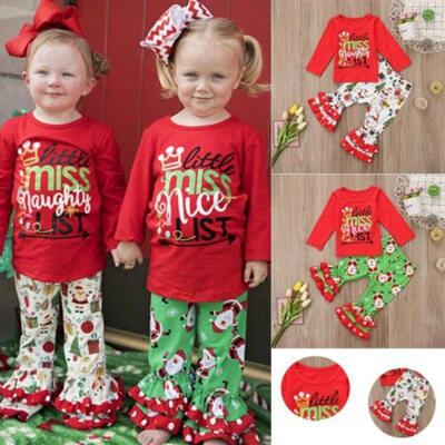 

Christmas Kids Baby Girls Xmas Long Sleeve Letter TopsPants Outfit Sets Clothes