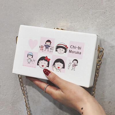 

2019 new spring&summer printed small bag womens box shoulder bag Messenger bag cartoon girl chain bag