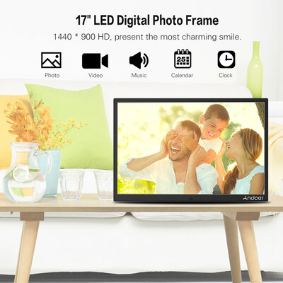 

Andoer 17inch LED Digital Photo Frame 1440 900 Resolution 1080P Advertising Machine Support Random Play Aluminum Alloy with Remo