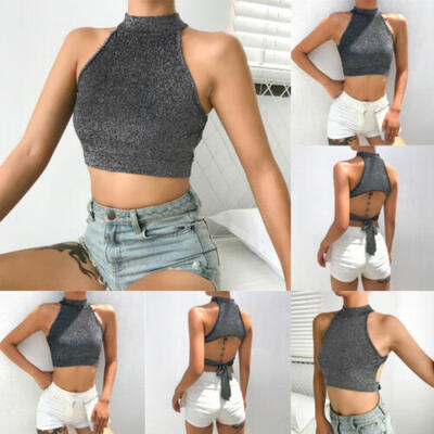 

Women Sleeveleess Sexy Backless Crop Top Evening Party Club Tank Top Vest Blouse