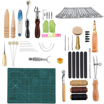 

Greensen 50pcs DIY Hand-work Craft Leather Hand Sewing Tools Needle Wax Thread Punch Hole Tool Kit