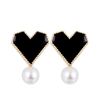 

Lovely Women Black Red Love Heart Shaped Pearl Pendant Earrings Fashion Jewelry