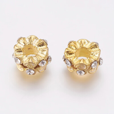 

Alloy European Beads Large Hole Beads with Enamel&Rhinestone Flower Golden White 12125x7mm Hole 4mm