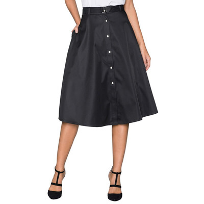 

Single row button elegant retro horn over the knee skirt womens 65096