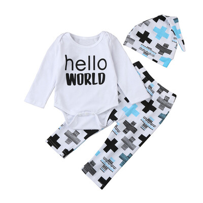 

Newborn Baby Kids Girls Boys Outfits Clothes Printing Romper TopsPantsHat Set