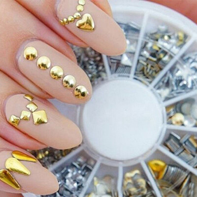 

Toponeto Punk Rivet Nail Art Decoration Stickers Metallic Gold Studs Nail Tips DIY