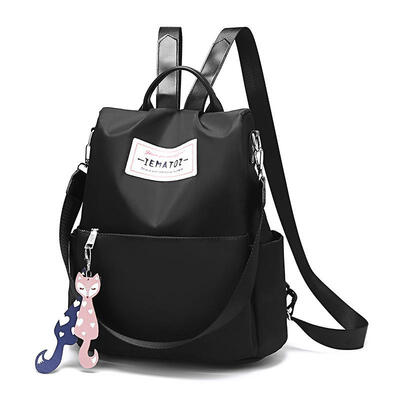 

Quality Leather Backpack Women Design Fox Pendant School Bag 2019 New Fashion Oxford Canvas Travel Bag Ladies Backpack