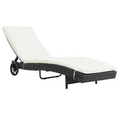 

Sun Lounger with Wheels&Cushion Poly Rattan Black