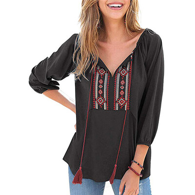 

Womens Casual Blouse Long Sleeve Tops Loose Fit Boho Shirts Pullover T-shirt