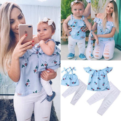 

2018 Family Match Women Kids Girl Party Formal Flowers Sleeveless top pant Sunsuit