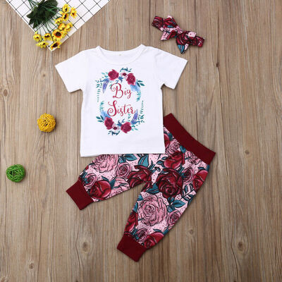

SUNSIOM 3PCS Big Little Sisters Baby Kids Girl T-shirtRomperFloral Pants Outfits Set