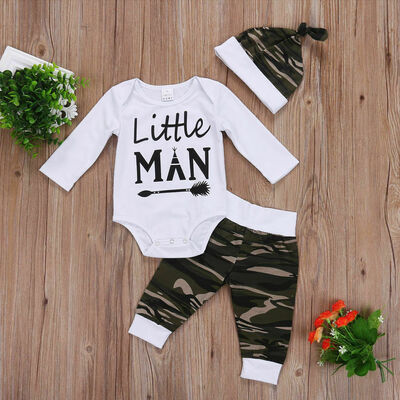 

Fashion Newborn Baby Boy Long Sleeve Tops Romper Camo Pants 3Pcs Outfits Clothes