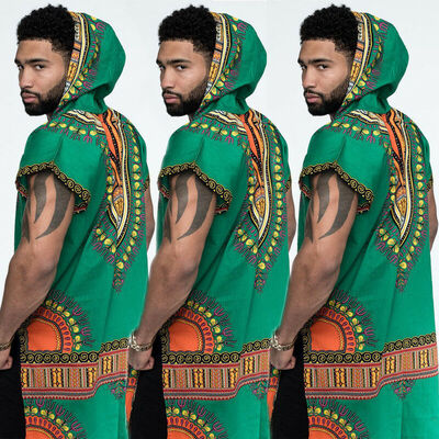 

SUNSIOM Mens Hipster Hip Hop African Dashiki Crew Neck Elongated longline t shirt Hoodie