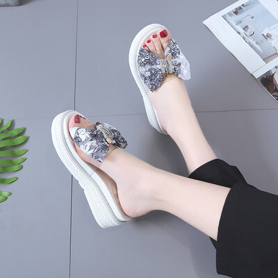 

Rose Women Ladies Fashion Crystal Bowknot Casual Sandals Flats Beach Slipper Shoes