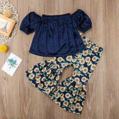 

Toddler Kids Baby Girls Crop Tops Sunflower Pants 2Pcs Summer Outfits