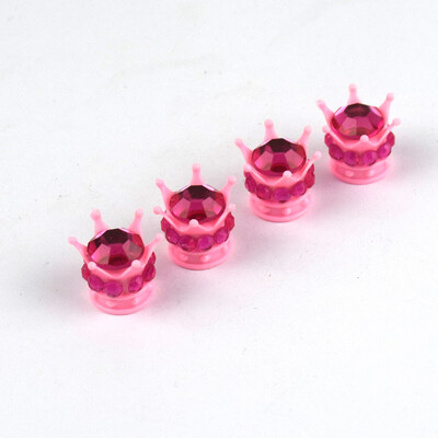 

Tailored 4Pcs Chrome Pink Crown Bling Diamond TireWheel Stem Caps Car Truck