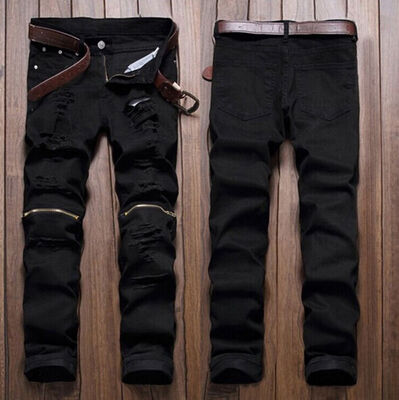 

Mens Stretchy Ripped Skinny Biker Destroyed Taped Slim Fit Pants Cargo Trousers Zipper