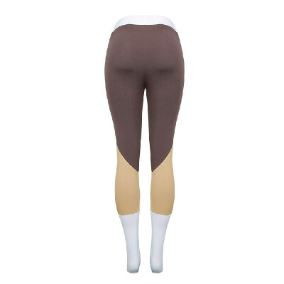 

Women Sports Leggings Color Block High Waist Running Tights Gym Fitness Workout Skinny Pants Trousers Coffee