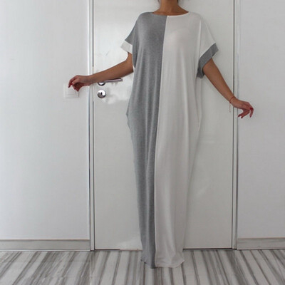 

New Arrival Women Casual Loose Dress Solid Mid Sleeve Boho Long Spring Autumn Dress
