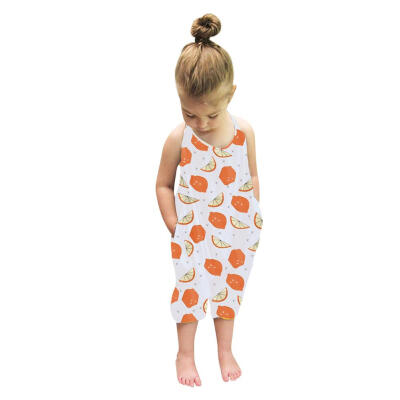 

Little Girl Kids Halter Romper Harem Pants Fruit Printed One-piece Jumpsuit