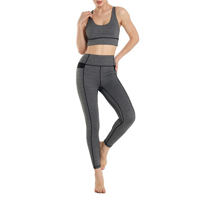 

Womens Gym Yoga Wear Sports Set Bra Breathable Quick-drying Tops Removable Chest Pads&Tights