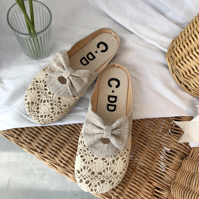 

Baotou half slippers women flat-bottomed retro lace Korean women slippers wear outdoor low heel net red half bag slippers cool