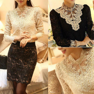 

UK Women Casual Loose Long Sleeve Ladies Lace T-Shirt Tops Blouse Fashion